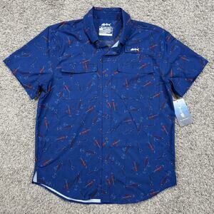 Silver Bait Blue Button Up Vented Fishing Lures Shirt Mens Size M